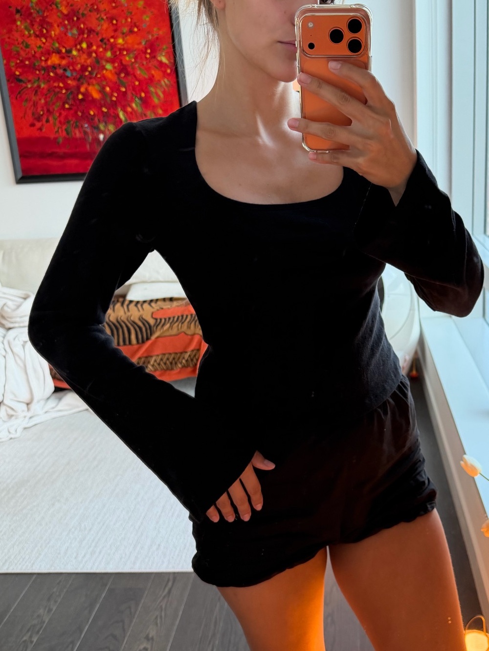 NWT Reformation Devon Knit Top Black Long Sleeve Square Neck Size Small